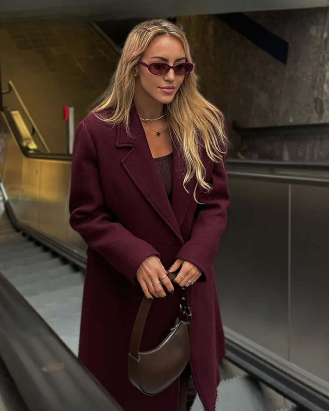 Diana Tricot Double Breasted Coat in Burgundy