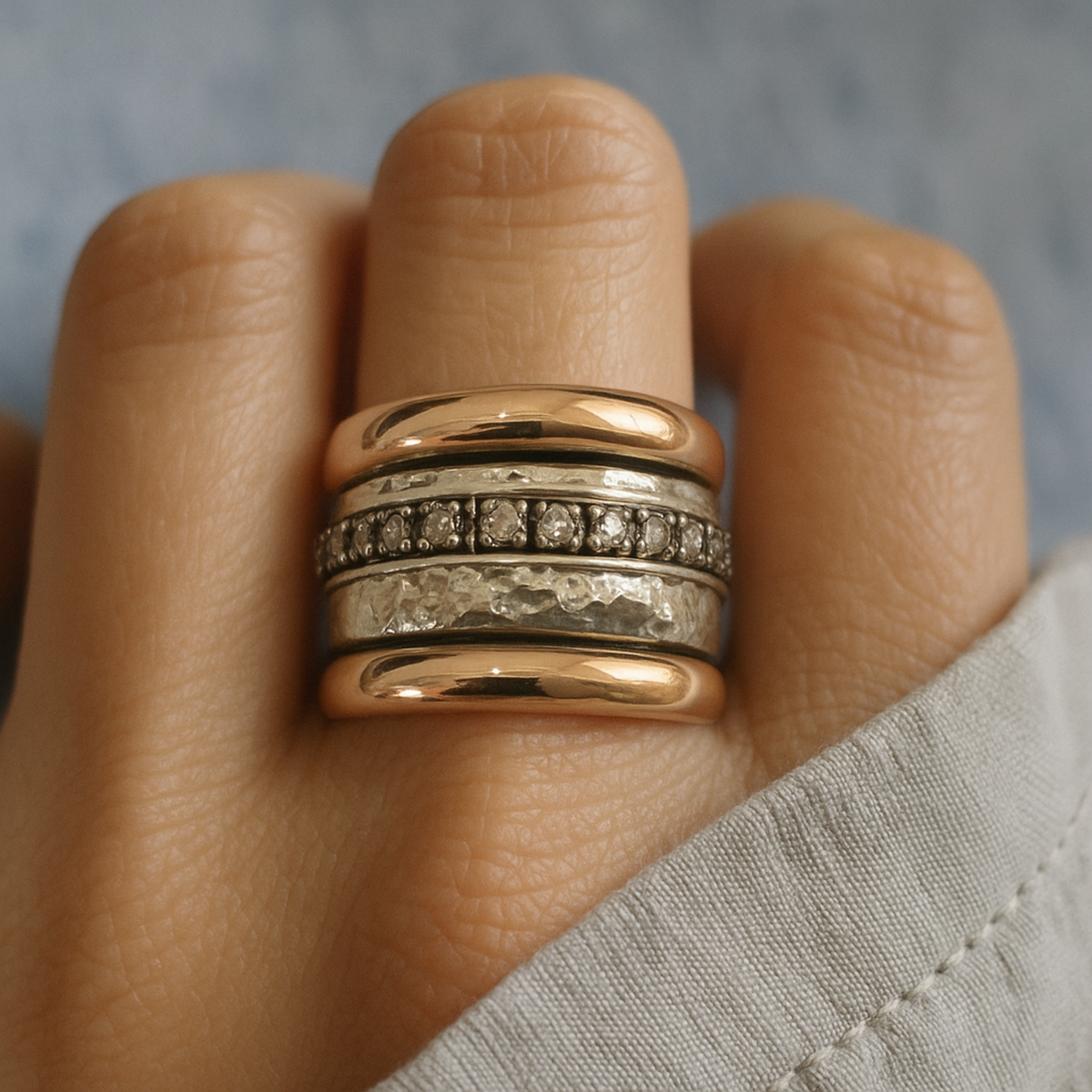 Thick Vintage Ring in Gold and Silver