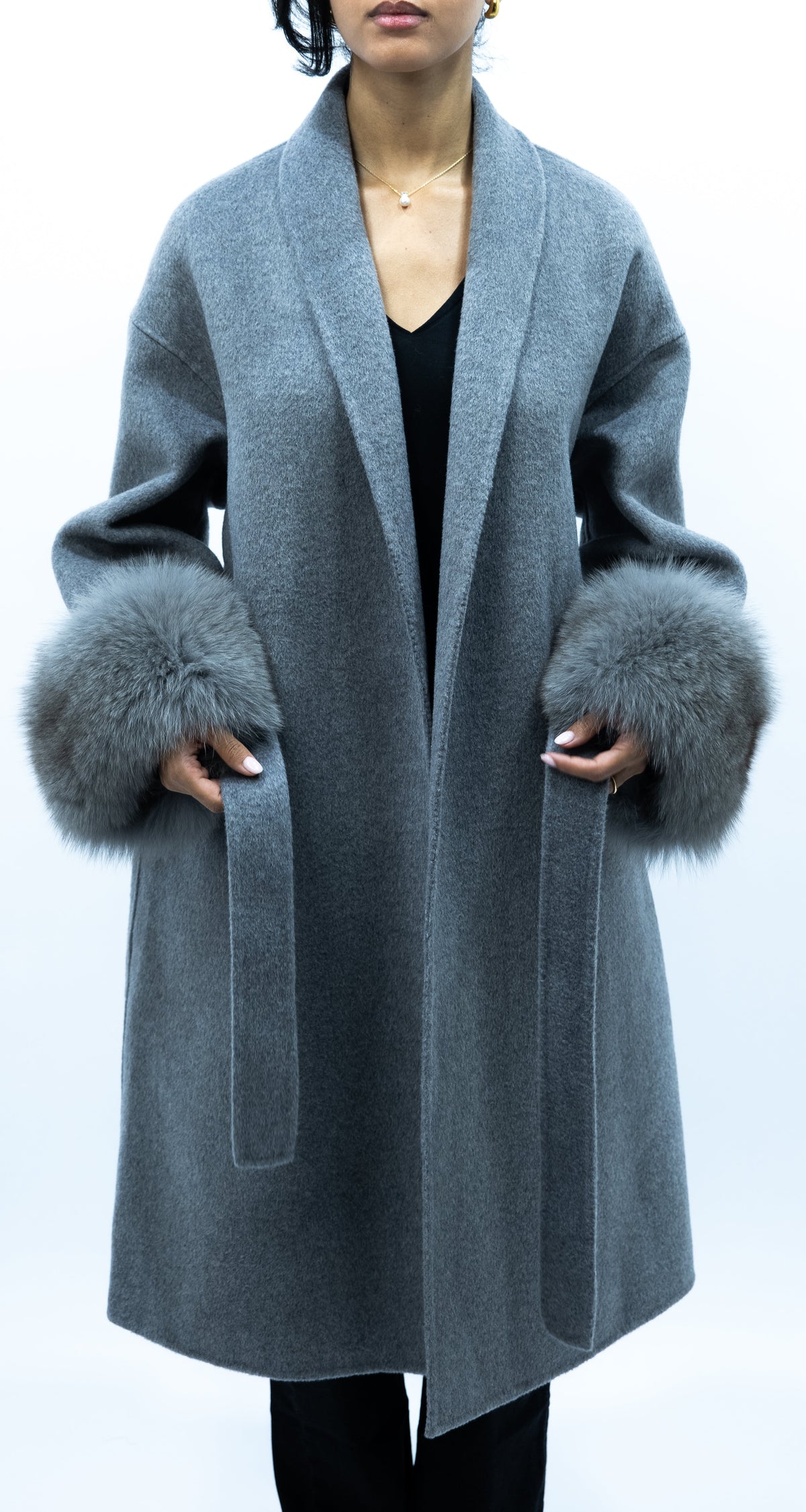 Diana Tricot Faux Fur Cuff Belted Coat