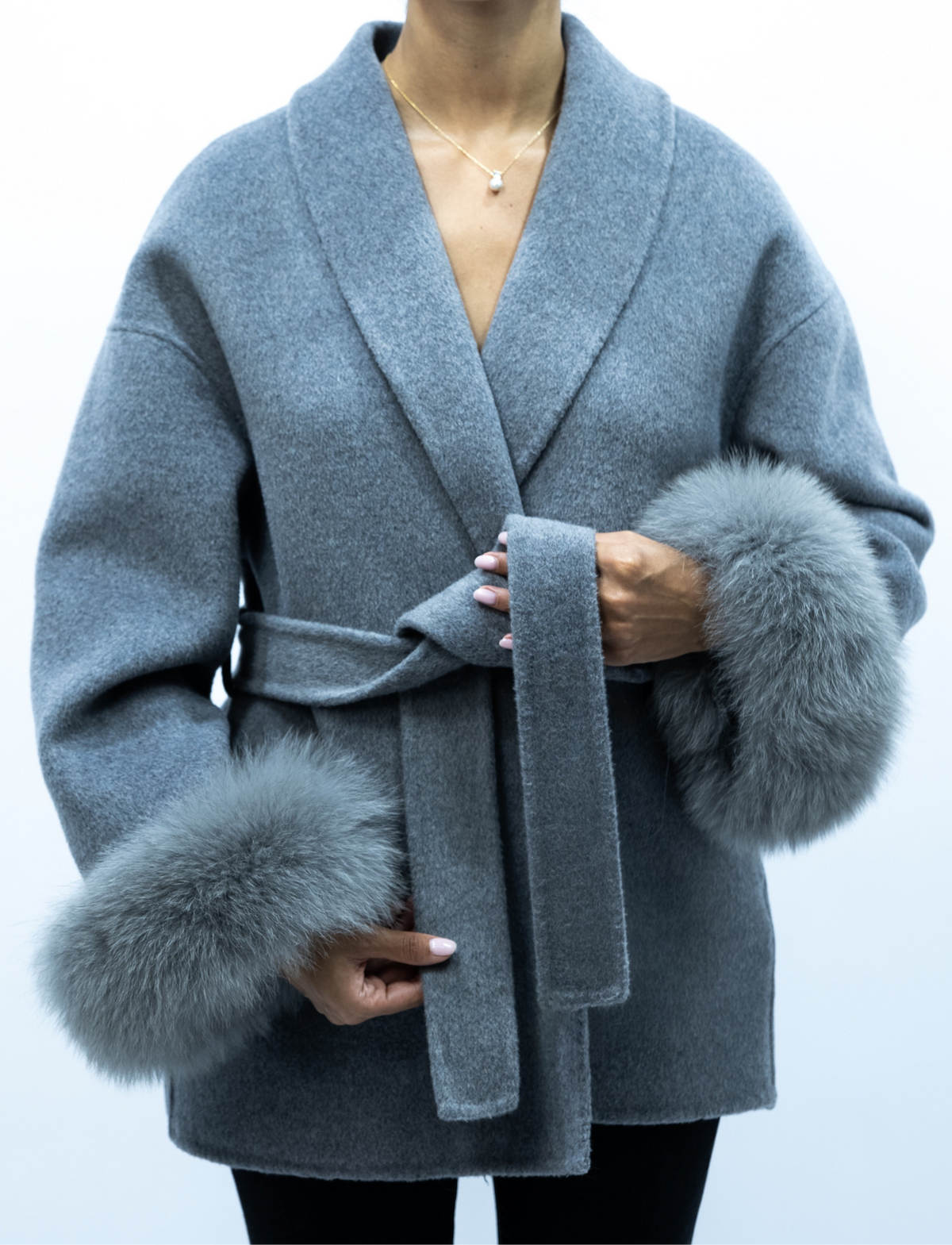 Diana Tricot Faux Fur Cuff Belted Coat