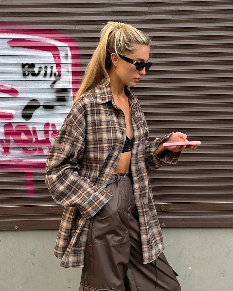 Vintage Century Oversized Plaid Brown Shirt