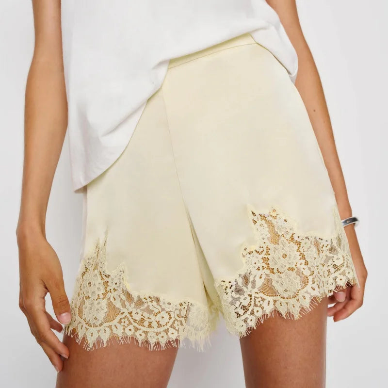 Kendall Lace Trim Satin Shorts