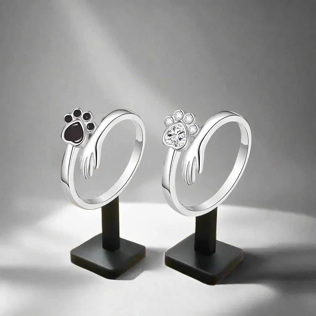 925 Sterling Silver Adjustable Ring – Hand and Paw Print Design