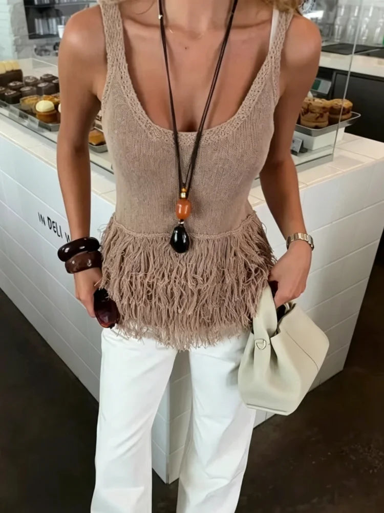 Delphine Boho Tassel Knit Vest Top
