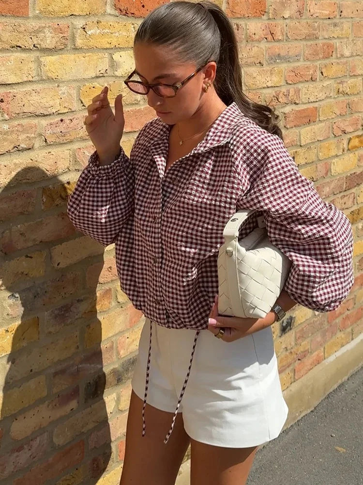 Vintage Century Gingham Funnel-Neck Jacket