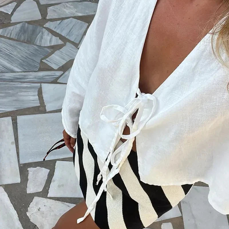 Sicily Front-Tie Linen Top