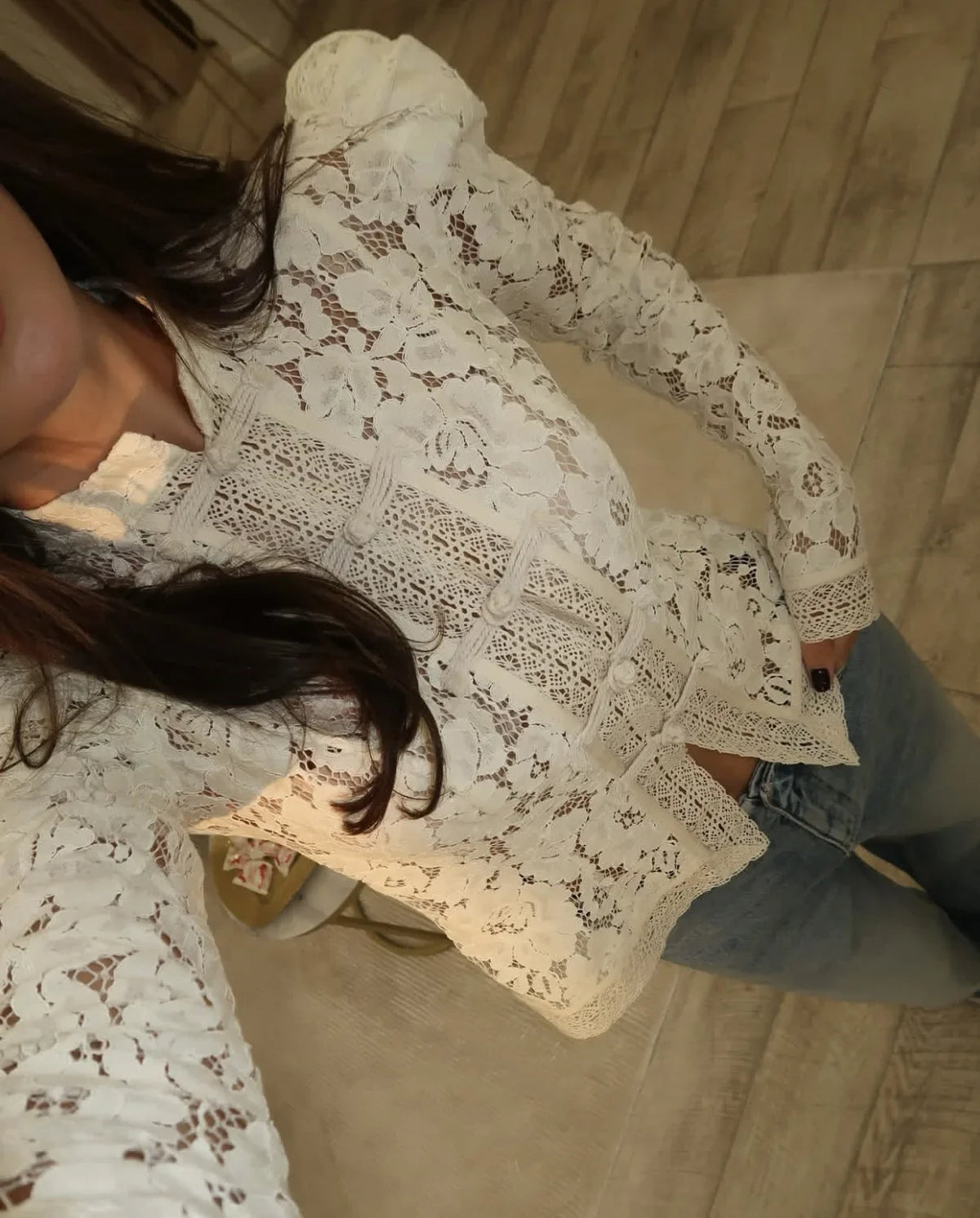 Vintage Century Mandarin Floral Lace Blouse