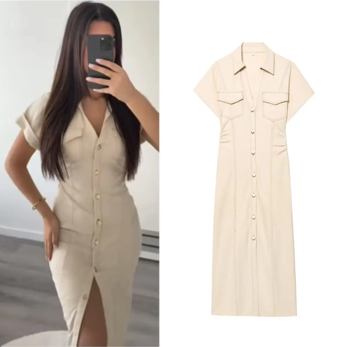 Diana Tricot Snatched Waist Denim Midi Dress
