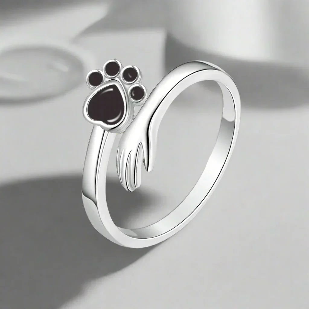 925 Sterling Silver Adjustable Ring – Hand and Paw Print Design