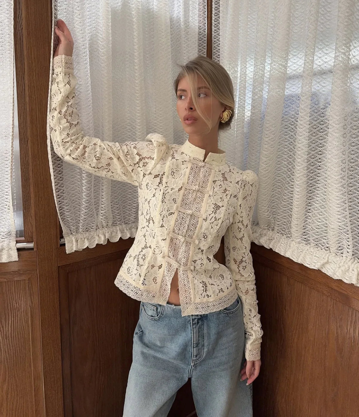Vintage Century Mandarin Floral Lace Blouse