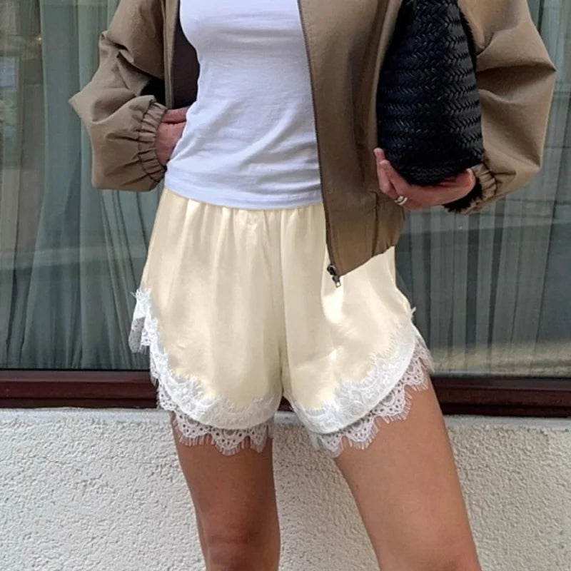 Kendall Lace Trim Satin Shorts
