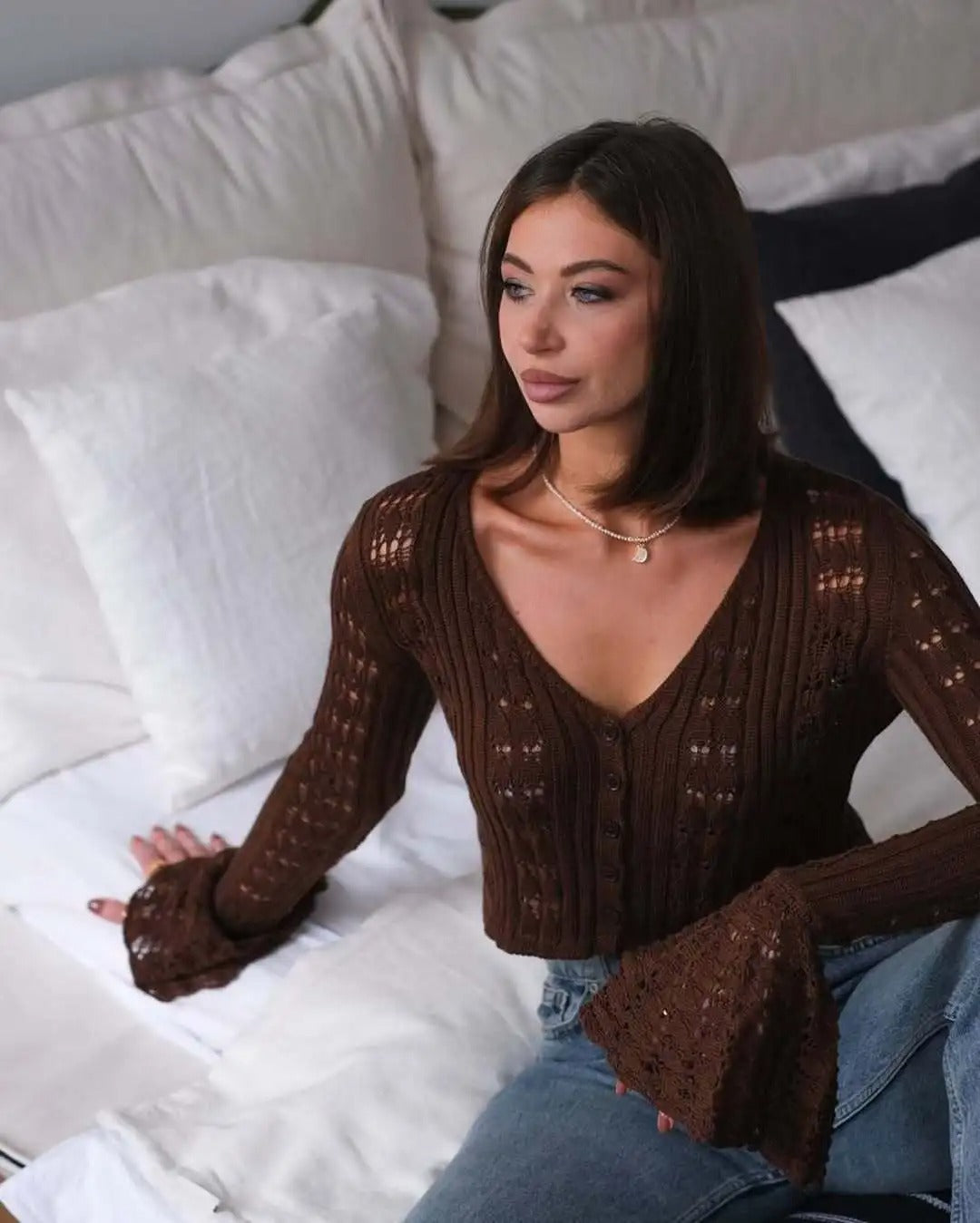 Kendall Flare Sleeve Crochet Knit Top