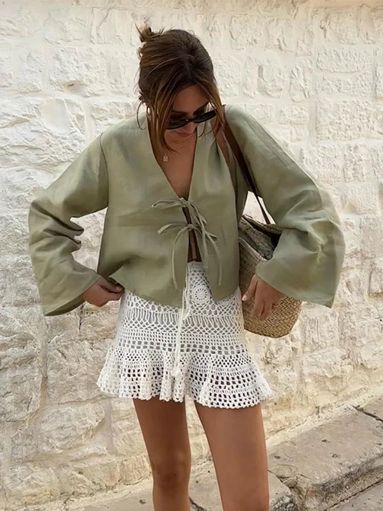 Sicily Front-Tie Linen Top