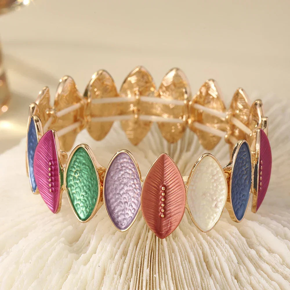 Vintage Gold Colorful Leaf Bracelet