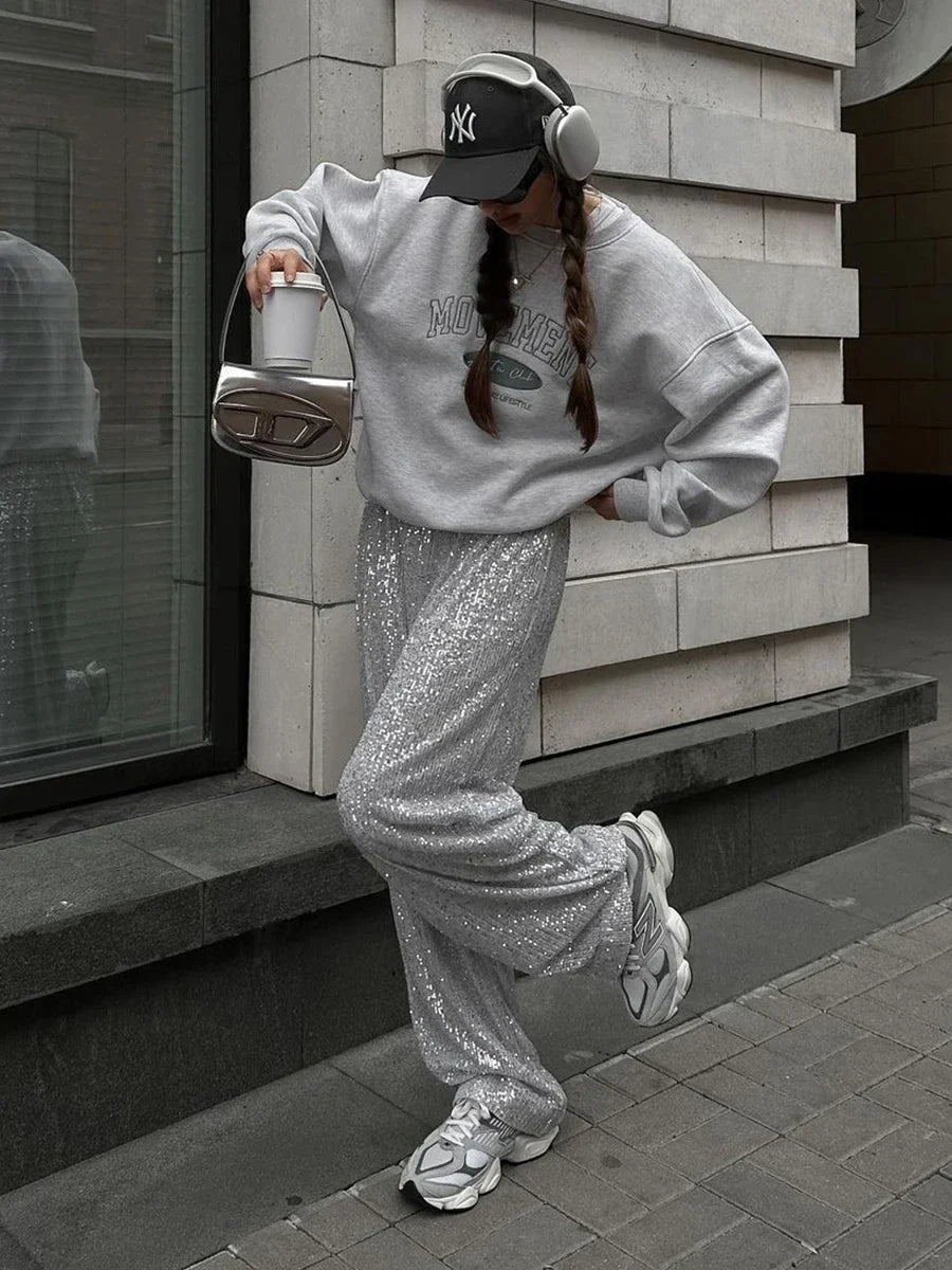 Mach & Aliza Sequin Wide-Leg Pants