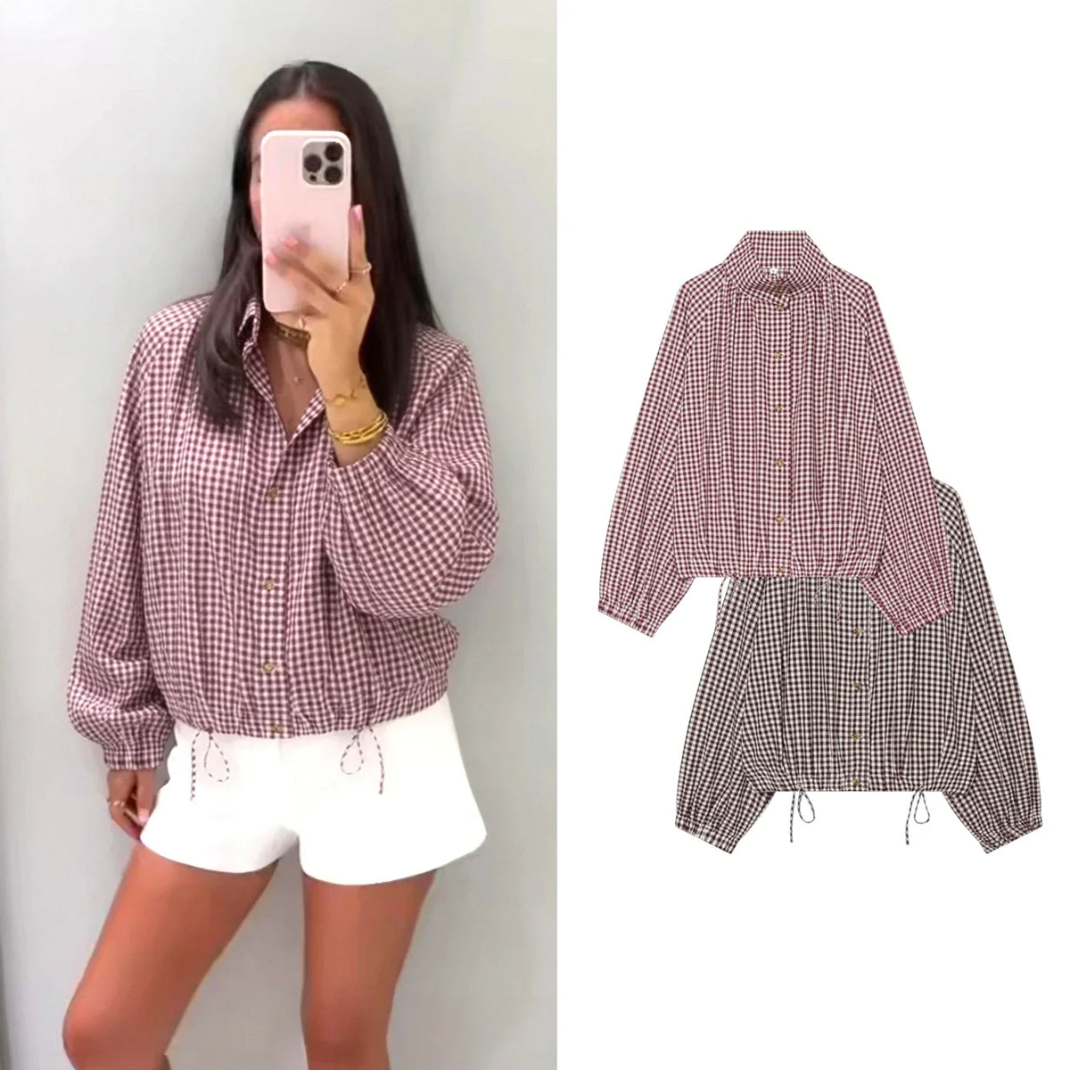 Vintage Century Gingham Funnel-Neck Jacket