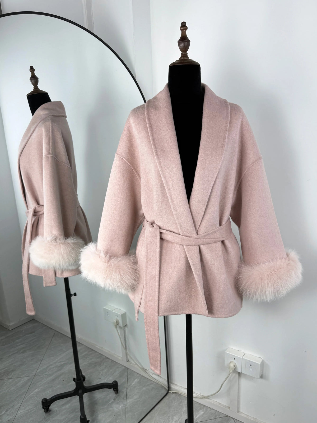 Diana Tricot Faux Fur Cuff Belted Coat