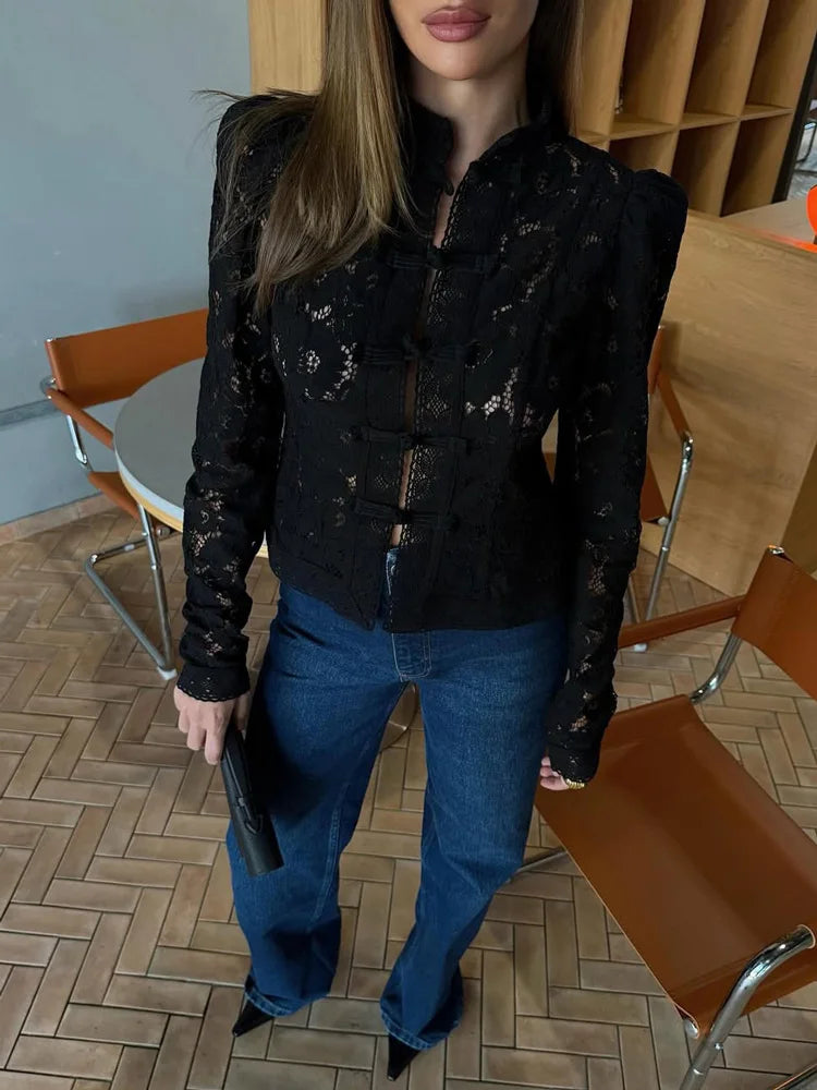Vintage Century Mandarin Floral Lace Blouse