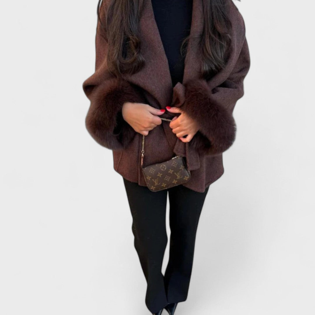 Diana Tricot Faux Fur Cuff Belted Coat
