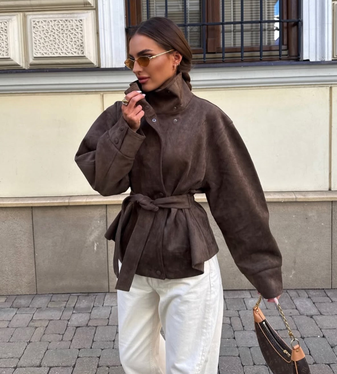 Banbury High-Neck Belted Suede Jacket