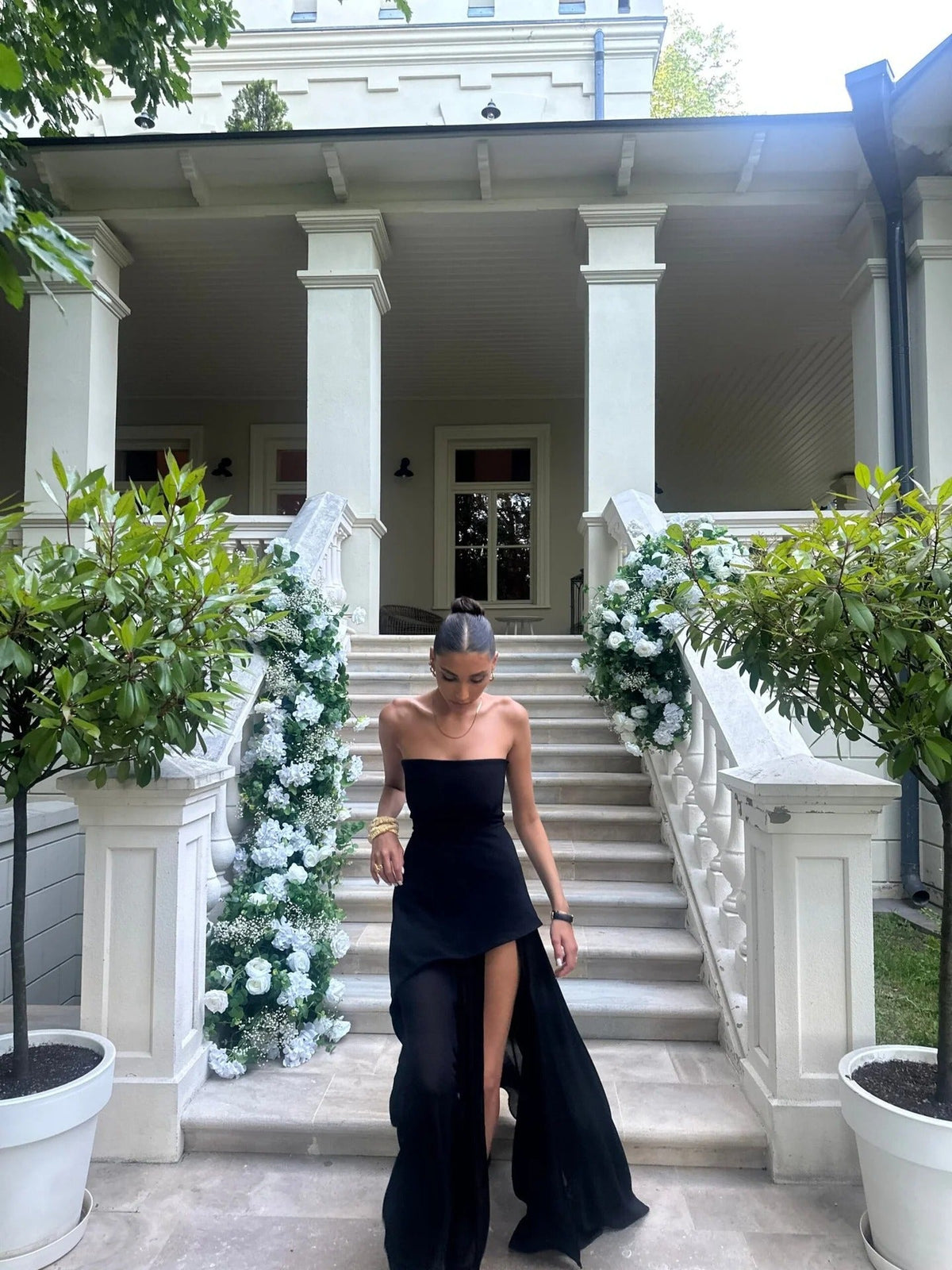 Delilah Asymmetric Sheer Maxi Dress with Scarf
