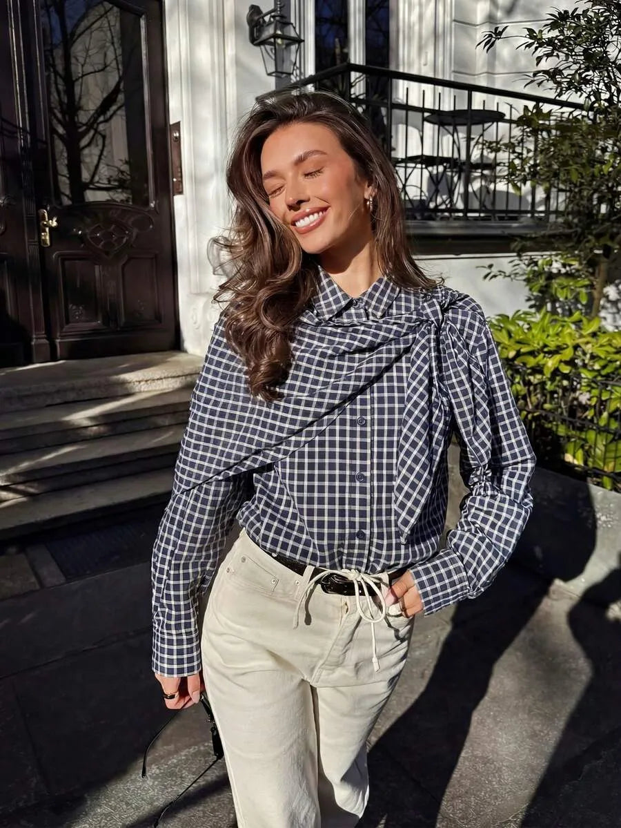 Vintage Century Plaid Scarf-Tie Shirt