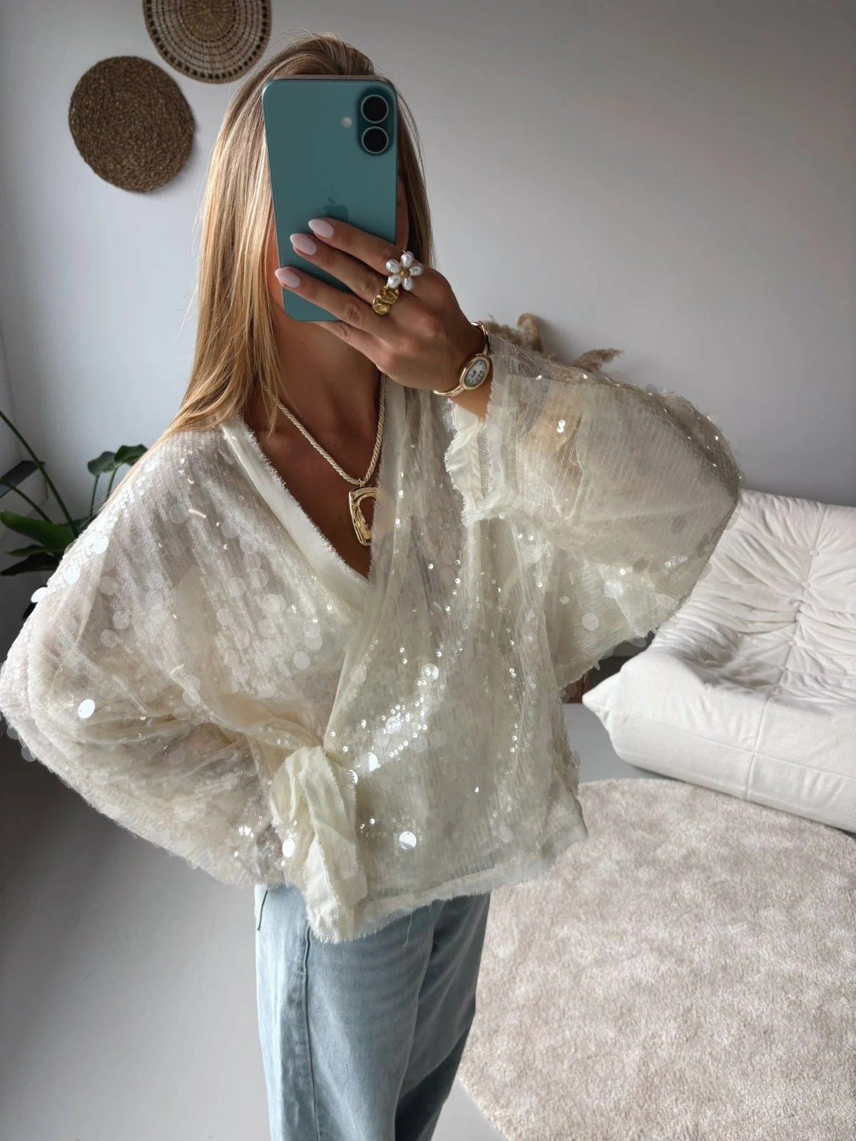 Mach & Aliza Sequin Kimono Top