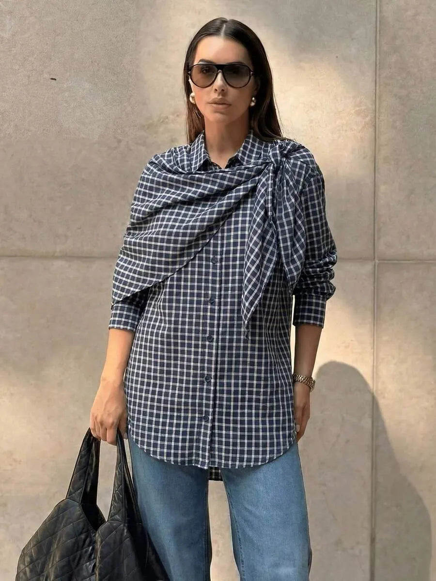 Vintage Century Plaid Scarf-Tie Shirt