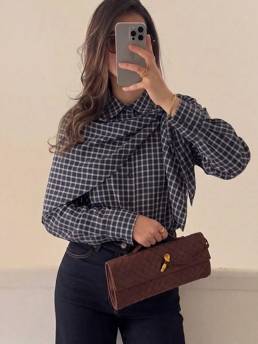 Vintage Century Plaid Scarf-Tie Shirt