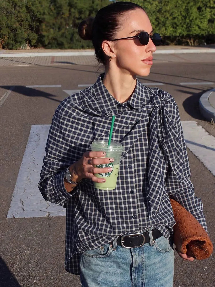 Vintage Century Plaid Scarf-Tie Shirt