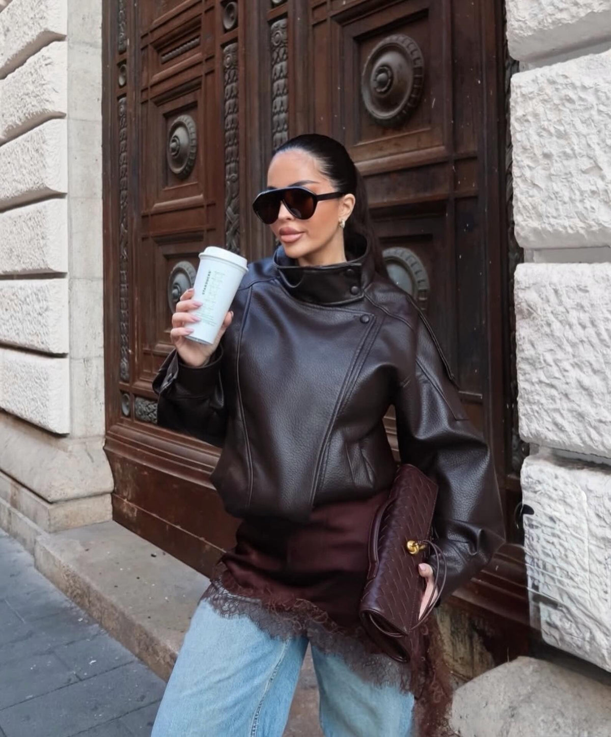 Verona High-Neck Leather Jacket