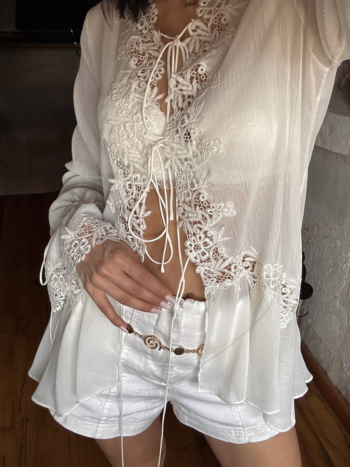 Kendall Front-Tie Lace Top