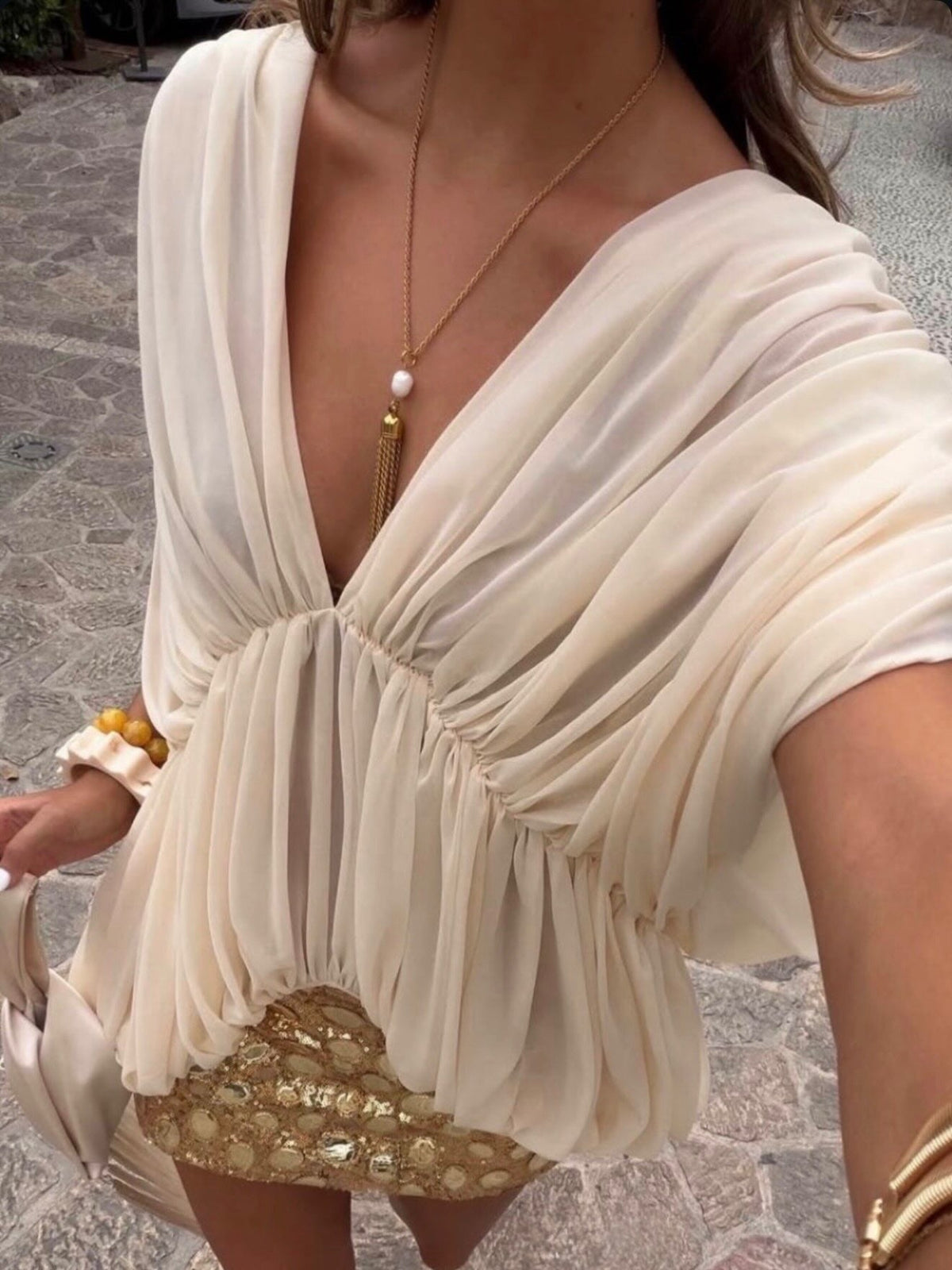 Delphine Draped Chiffon Top
