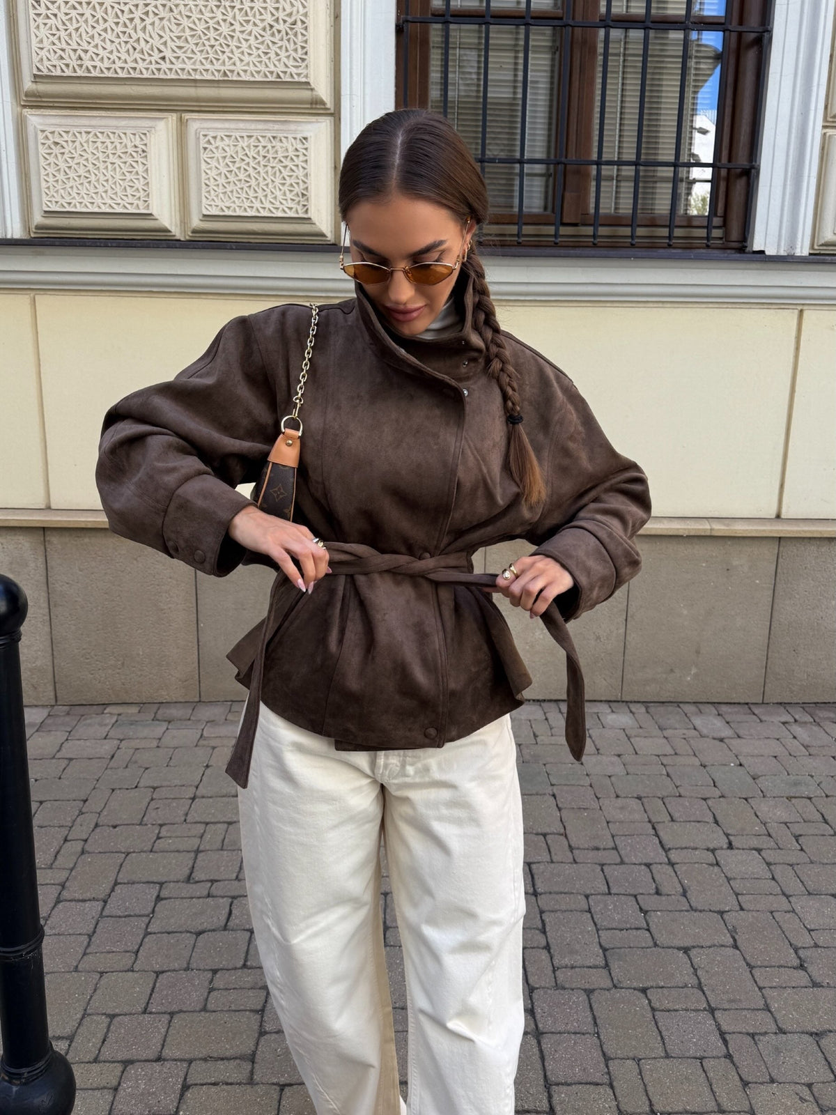 Banbury High-Neck Belted Suede Jacket