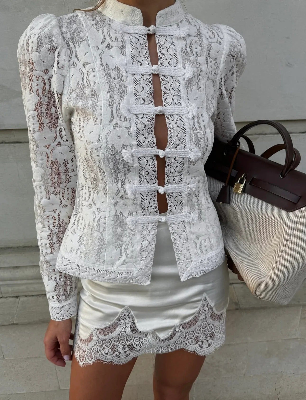 Vintage Century Mandarin Floral Lace Blouse