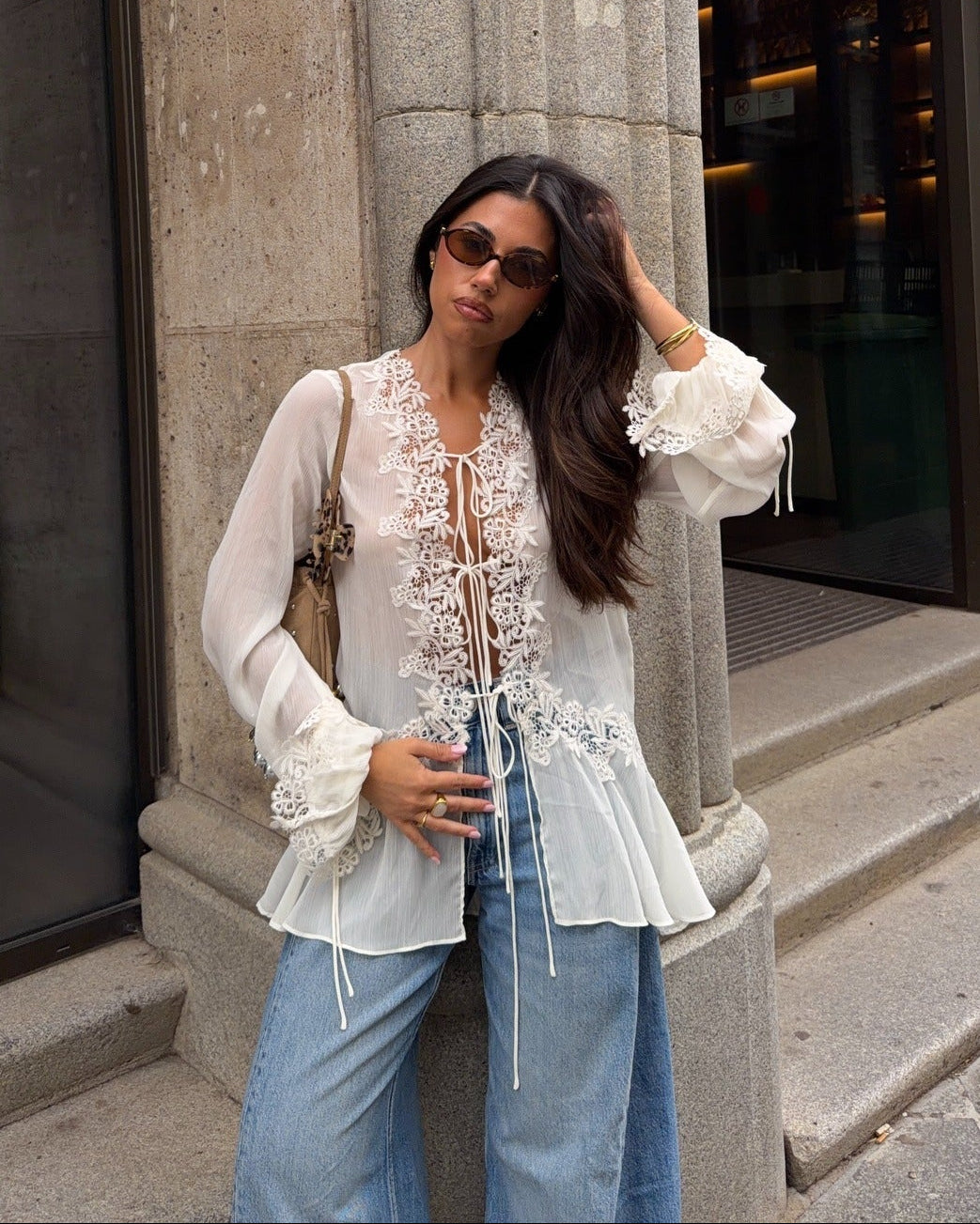 Kendall Front-Tie Lace Top