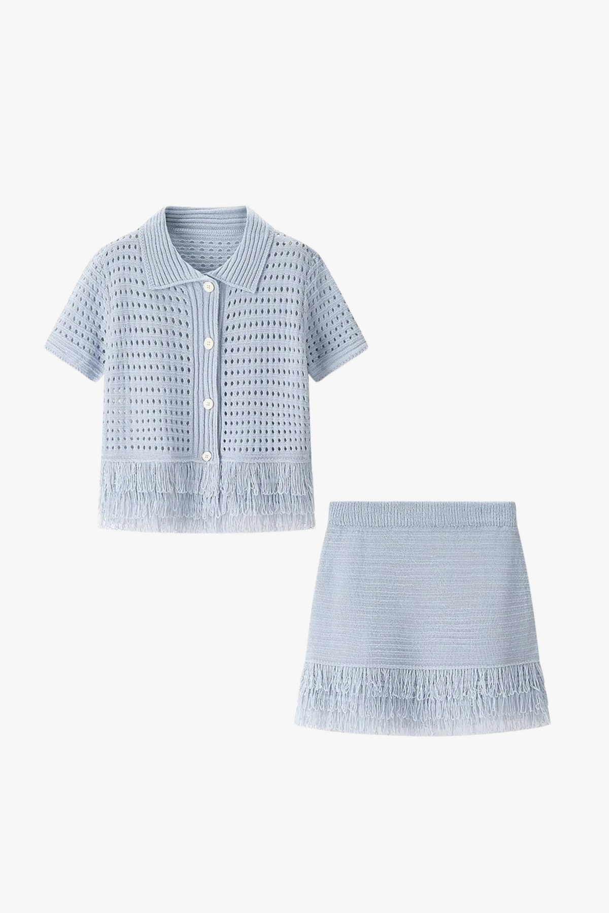 Camara Crochet Fringe Shirt & Skirt Set