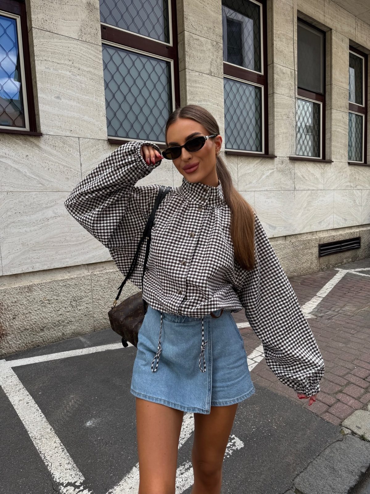 Vintage Century Gingham Funnel-Neck Jacket