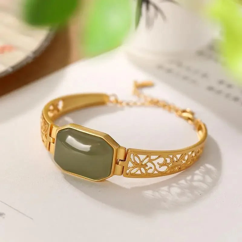 Vintage Gold Green Hollow Butterfly Bangle Bracelet