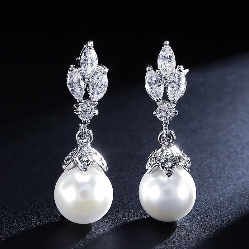 Vintage Silver Floral Pearl Drop Earrings