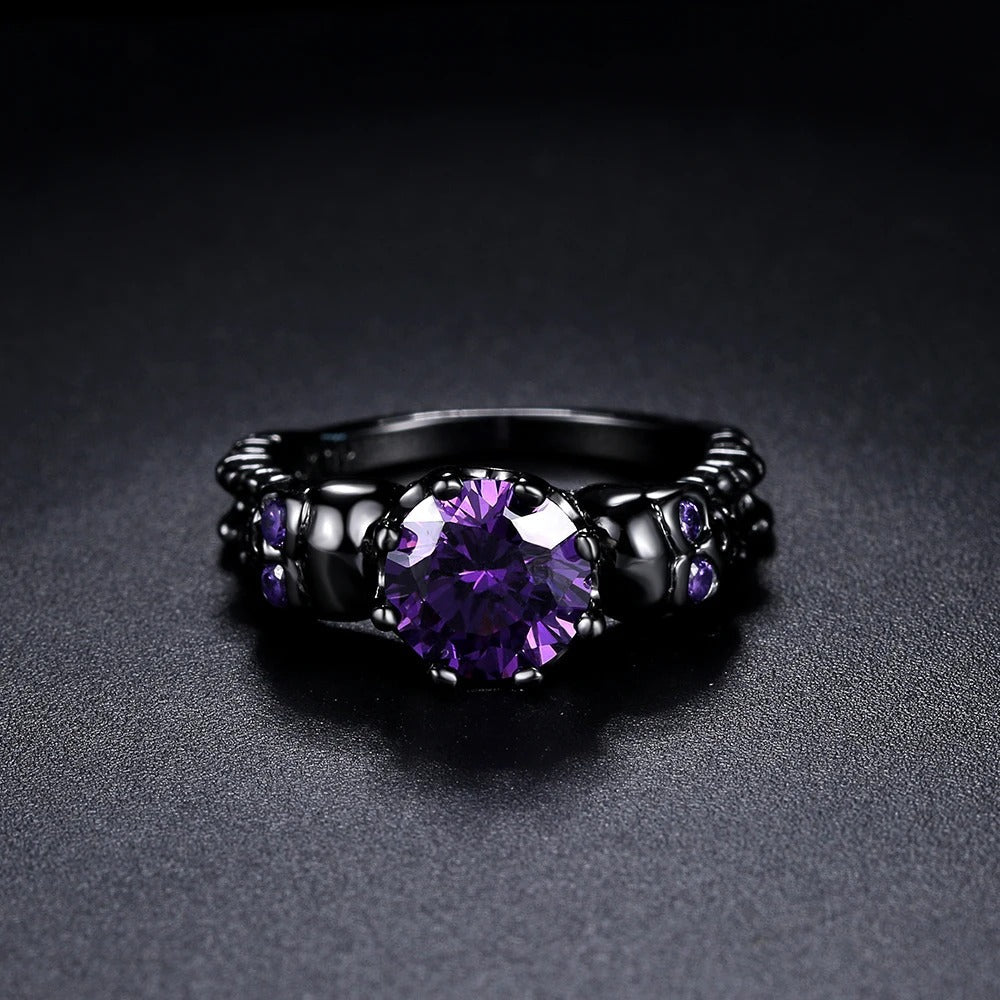 Vintage Black Round Purple Gemstone & Intricate Design Ring