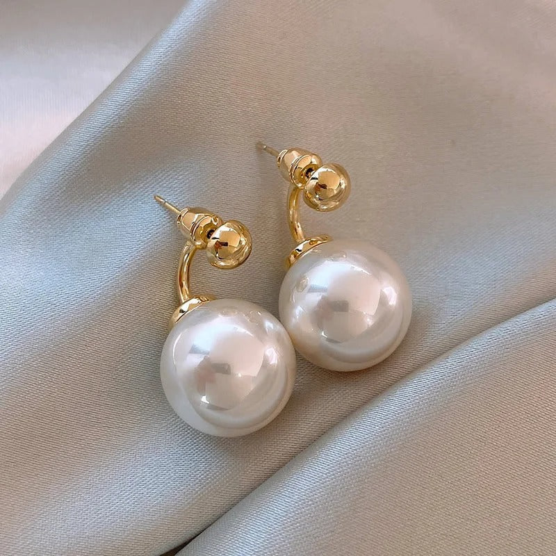 Classic White Pearl & Curved Gold Earrings