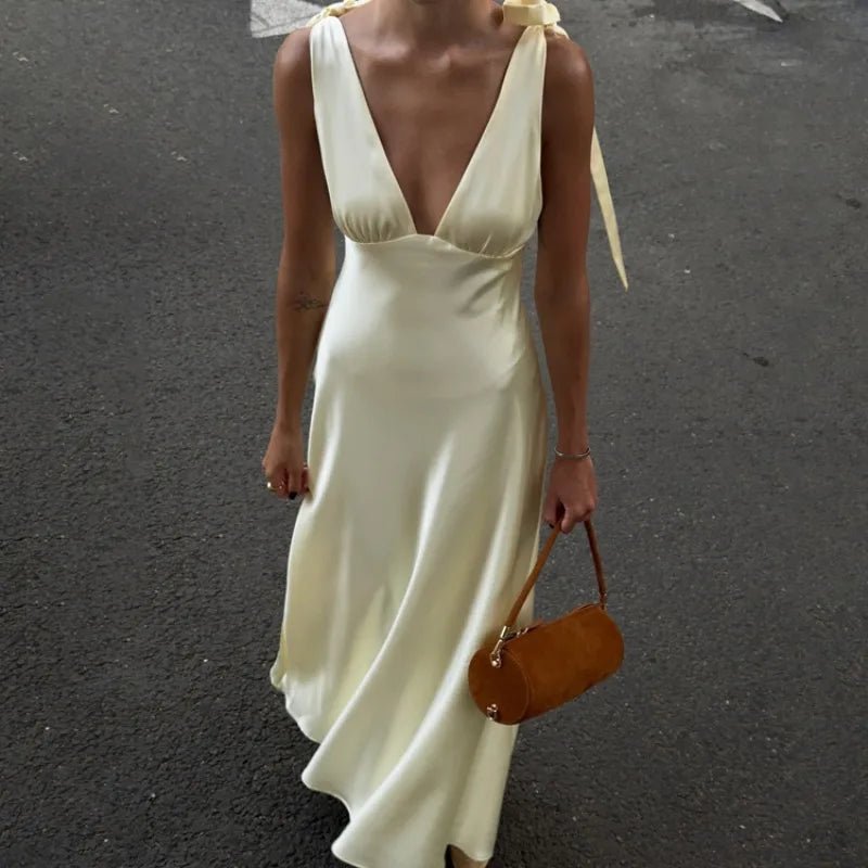 Kendall Satin Tie-Strap Maxi Dress
