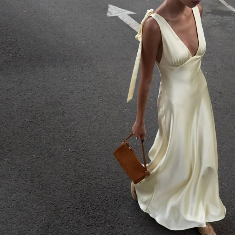 Kendall Satin Tie-Strap Maxi Dress