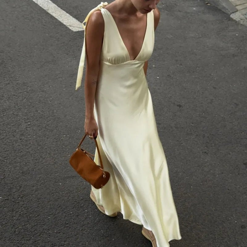 Kendall Satin Tie-Strap Maxi Dress