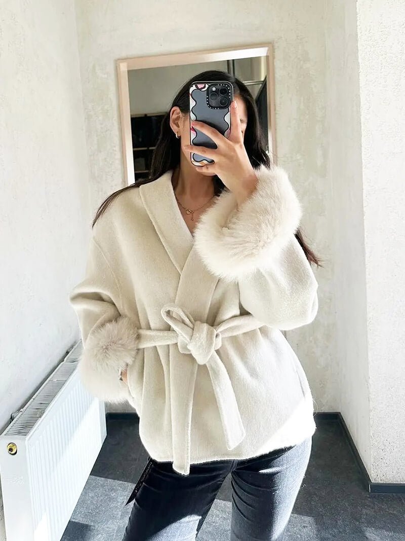 Diana Tricot Faux Fur Cuff Belted Coat